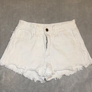White Frayed Jean Shorts